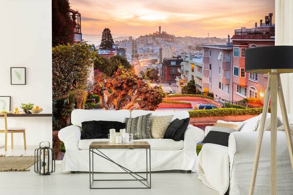 DIMEX | Vliesové fototapety na stenu San Francisco východ slnka MS-5-2985 | 375 x 250 cm | zelená, červená, biela, oranžová