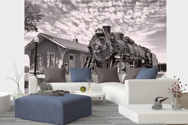 DIMEX | Vliesové fototapety na stenu Starý parný stroj MS-5-2905 | 375 x 250 cm | biela, čierna