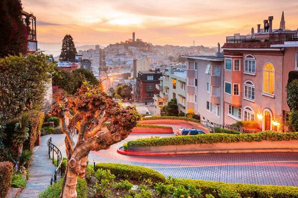 DIMEX | Vliesové fototapety na stenu San Francisco východ slnka MS-5-2985 | 375 x 250 cm | zelená, červená, biela, oranžová