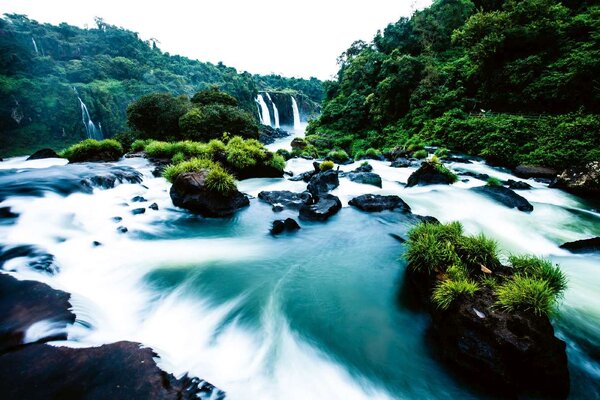 DIMEX | Vliesové fototapety na stenu Iguassu Falls, Argentína MS-5-3177 | 375 x 250 cm | zelená, biela