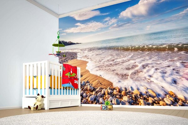 DIMEX | Vliesové fototapety na stenu Makauda Beach, Sicília MS-5-3225 | 375 x 250 cm | modrá, biela, žltá