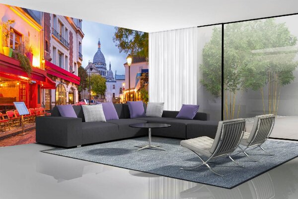 DIMEX | Vliesové fototapety na stenu Štvrť Montmartre MS-5-0711 | 375 x 250 cm | červená, žltá, šedá