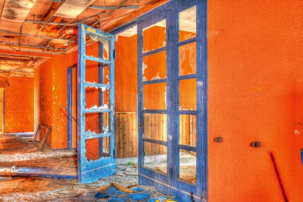 DIMEX | Vliesové fototapety na stenu Oranžová chodba MS-5-0855 | 375 x 250 cm | modrá, oranžová