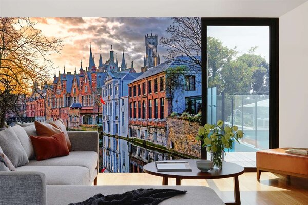 DIMEX | Vliesové fototapety na stenu Kanály v Bruges MS-5-1015 | 375 x 250 cm | vicefarebná, modrá, oranžová, šedá