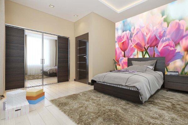 DIMEX | Vliesové fototapety na stenu Ružové tulipány MS-5-1319 | 375 x 250 cm | zelená, biela, ružová