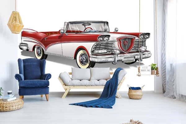 DIMEX | Vliesové fototapety na stenu Retro červený kabriolet MS-5-2169 | 375 x 250 cm | červená, biela, metalická