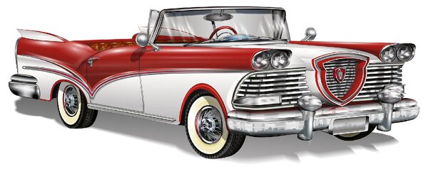 DIMEX | Vliesové fototapety na stenu Retro červený kabriolet MS-5-2169 | 375 x 250 cm | červená, biela, metalická