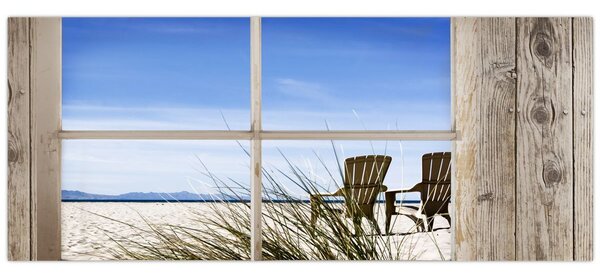 Obraz - Okno v výhľadom na pláž (120x50 cm)