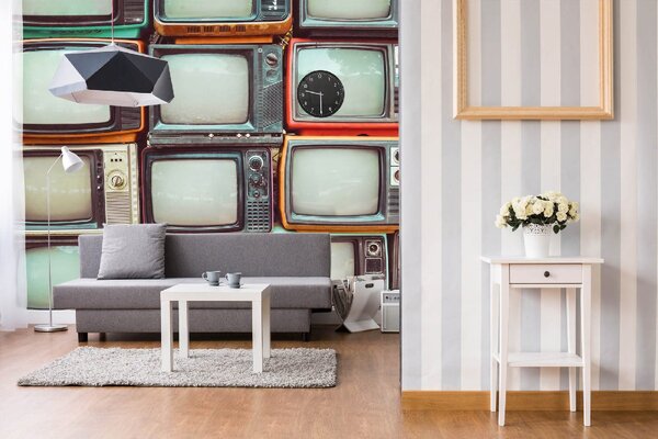 DIMEX | Vliesové fototapety na stenu Retro televízory MS-5-2137 | 375 x 250 cm | červená, čierna, oranžová, šedá