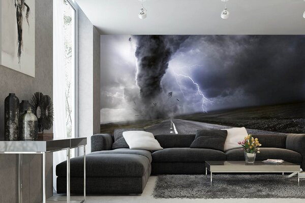 DIMEX | Vliesové fototapety na stenu Silné tornádo MS-5-2329 | 375 x 250 cm | modrá, biela, čierna, šedá