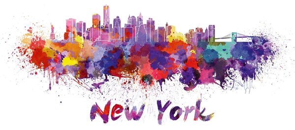 DIMEX | Vliesové fototapety na stenu New York Skyline MS-5-1527 | 375 x 250 cm | modrá, červená, biela, fialová