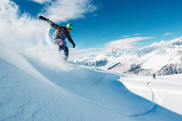 DIMEX | Vliesové fototapety na stenu Jazda snowboardistu MS-5-1575 | 375 x 250 cm | modrá, biela