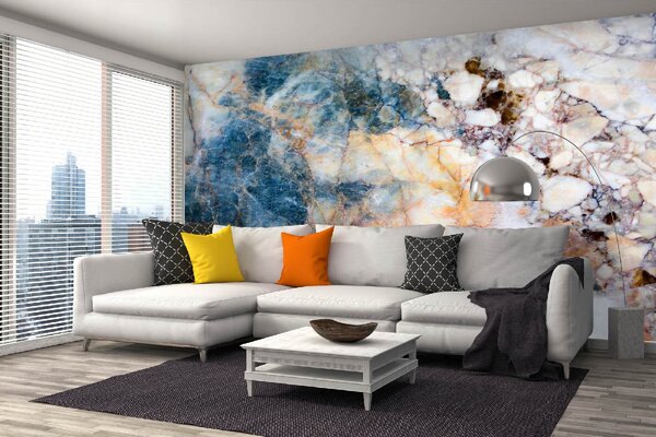 DIMEX | Vliesové fototapety na stenu Farebný mramorový kameň MS-5-2459 | 375 x 250 cm | modrá, biela, oranžová