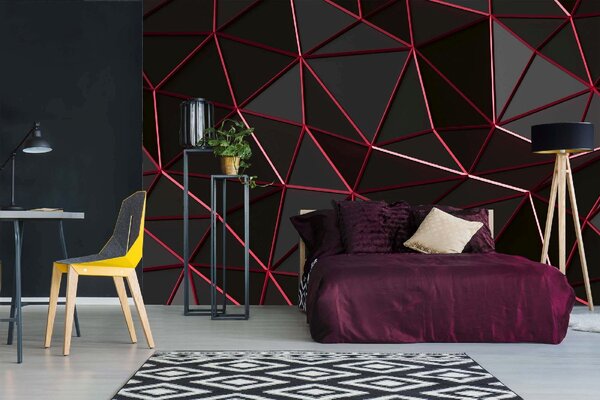 DIMEX | Vliesové fototapety na stenu Futuristický polygonálny tvar MS-5-2603 | 375 x 250 cm | červená, čierna