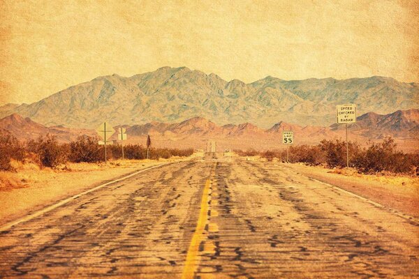 DIMEX | Vliesové fototapety na stenu Route 66 v púšti Mojave MS-5-2858 | 375 x 250 cm | žltá, hnedá, šedá