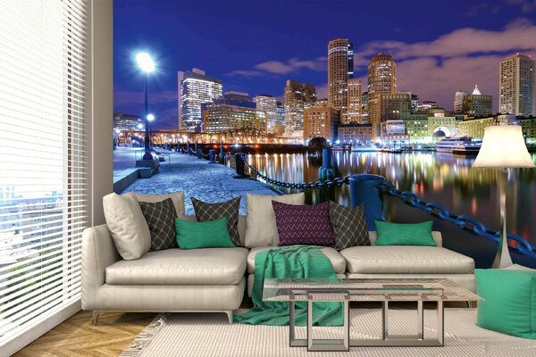 DIMEX | Vliesové fototapety na stenu Financial District, Boston MS-5-2938 | 375 x 250 cm | modrá, biela, čierna, žltá, hnedá