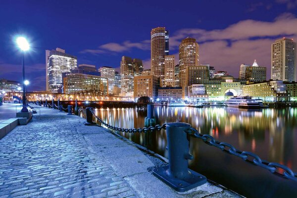DIMEX | Vliesové fototapety na stenu Financial District, Boston MS-5-2938 | 375 x 250 cm | modrá, biela, čierna, žltá, hnedá