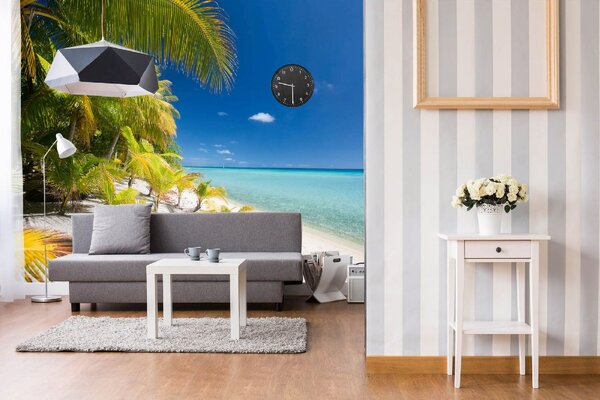 DIMEX | Vliesové fototapety na stenu Pláž na tropickom ostrove MS-5-3242 | 375 x 250 cm | zelená, modrá, krémová