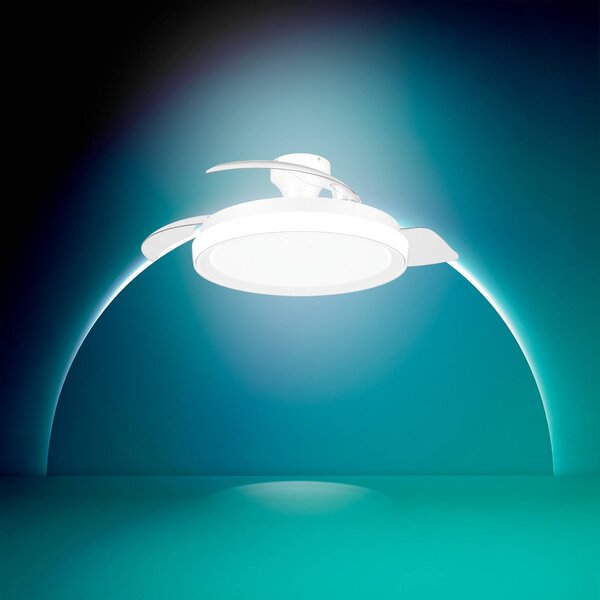 Stropný ventilátor Philips LED Bliss, lesklá biela, DC, tichý, Biela / opálová, Obývacia izba / jedáleň, kov, Moderný