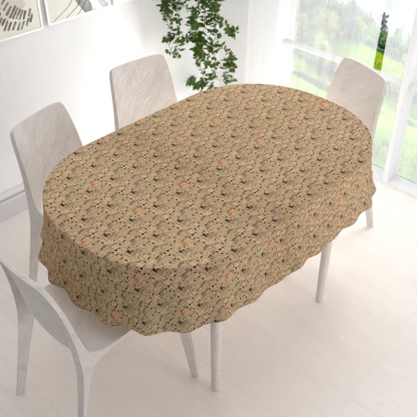 Biante Dekoračný oválny obrus PML-093 Pes medzi mačkami na hnedobéžovom 50x100 cm