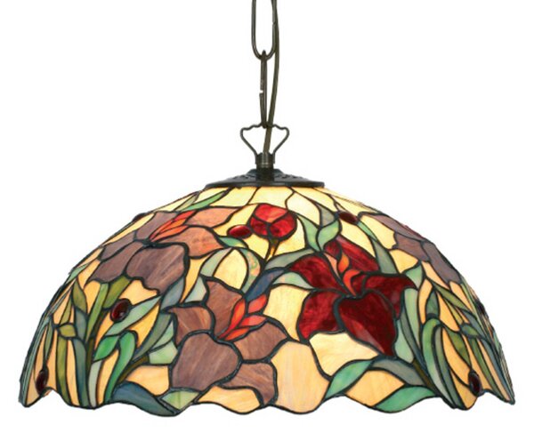 Závesná lampa Athina, 1xE27, Viacfarebné, Obývacia izba / jedáleň, Sklo, Tiffany, Závesné svietidlo
