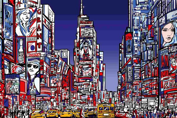 DIMEX | Vliesové fototapety na stenu Farebné Times Square MS-5-2090 | 375 x 250 cm | modrá, červená, žltá