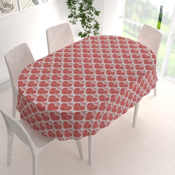 Biante Dekoračný oválny obrus PML-094 Červené srdcia na bielom 50x100 cm