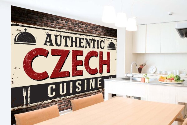 DIMEX | Vliesové fototapety na stenu Ceduľa - Česká kuchyňa MS-5-2059 | 375 x 250 cm | červená, čierna