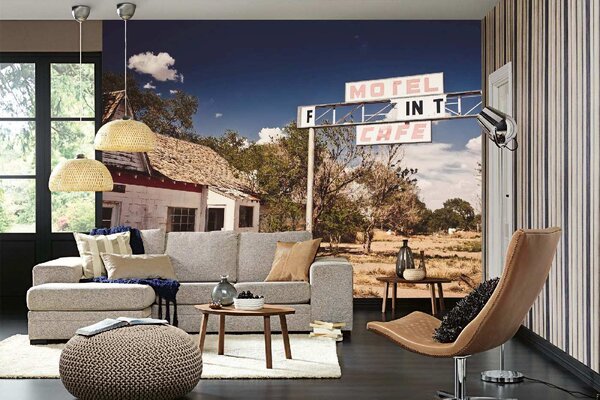 DIMEX | Vliesové fototapety na stenu Opustená reštaurácia MS-5-2074 | 375 x 250 cm | zelená, modrá, červená, biela