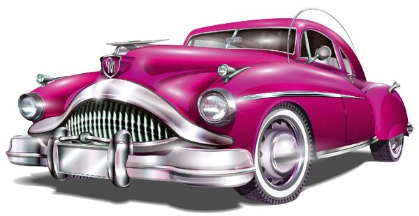 DIMEX | Vliesové fototapety na stenu Retro ružové auto MS-5-2203 | 375 x 250 cm | biela, metalická, ružová