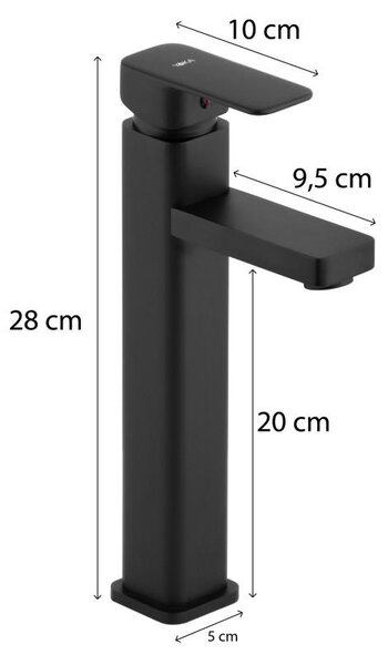 Erga Seto, vysoká umývadlová batéria h-280, čierna matná, ERG-YKA-BU.SETO-36-BLK