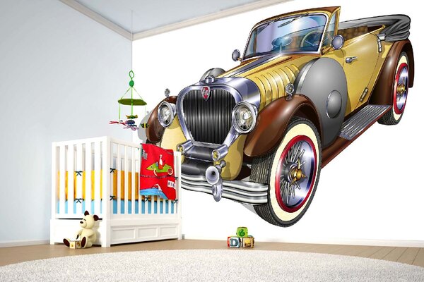 DIMEX | Vliesové fototapety na stenu Hnedé retro auto MS-5-2171 | 375 x 250 cm | biela, béžová, žltá, hnedá