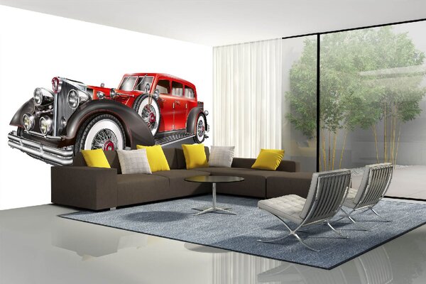 DIMEX | Vliesové fototapety na stenu Starý červený automobil MS-5-2219 | 375 x 250 cm | červená, biela, čierna, metalická