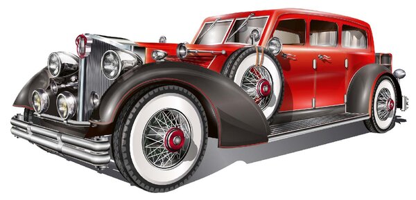 DIMEX | Vliesové fototapety na stenu Starý červený automobil MS-5-2219 | 375 x 250 cm | červená, biela, čierna, metalická