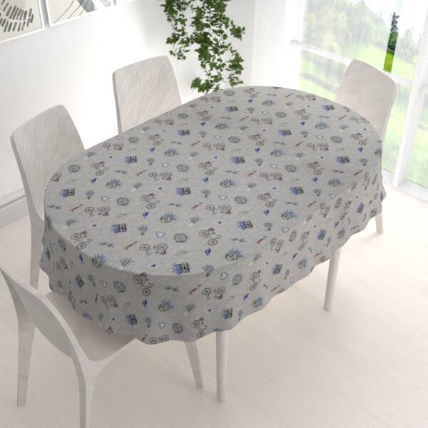 Biante Dekoračný oválny obrus PML-097 Levandule a bicykle na sivom režnom 50x100 cm