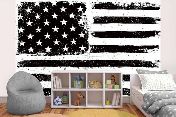 DIMEX | Vliesové fototapety na stenu Americká vlajka čiernobiela MS-5-1496 | 375 x 250 cm | biela, čierna