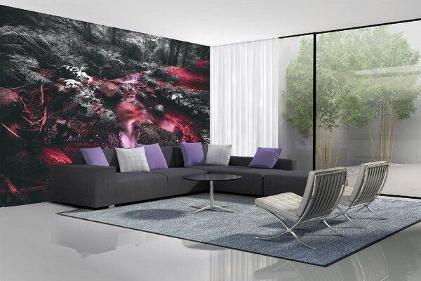 DIMEX | Vliesové fototapety na stenu Červený prúd v džungli MS-5-1608 | 375 x 250 cm | červená, čierna, ružová