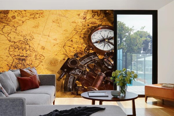 DIMEX | Vliesové fototapety na stenu Stará mapa MS-5-1528 | 375 x 250 cm | čierna, žltá, hnedá