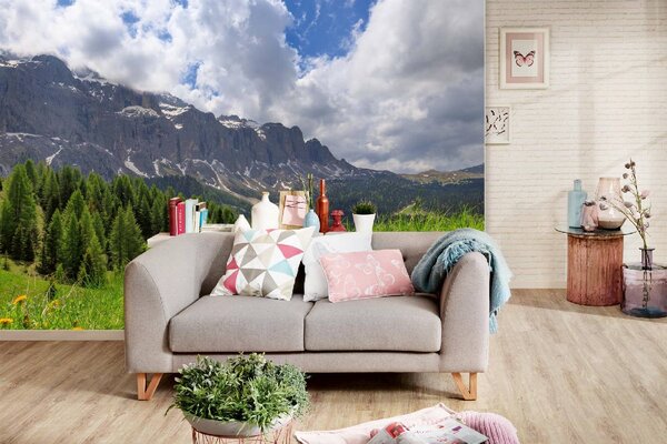 DIMEX | Vliesové fototapety na stenu Letný deň v horách MS-5-1800 | 375 x 250 cm | zelená, biela, šedá