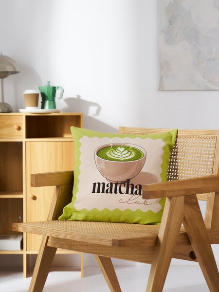 Sinsay - Bavlnená obliečka na vankúš s motívom matcha - limetková