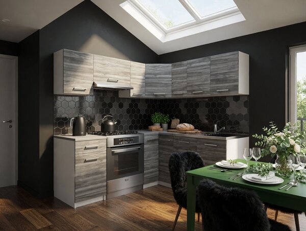 Kuchynská linka Belini 360 cm šedý antracit Glamour Wood s pracovnou doskou Lidiauniqa