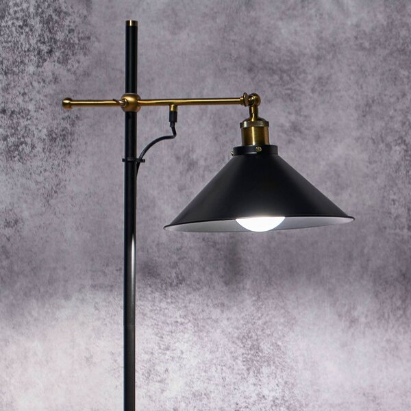 Stojaca lampa Lenius s pohyblivým tienidlom, Čierna, Obývacia izba / jedáleň, kov, Industriálny dizajn, Stojaca lampa