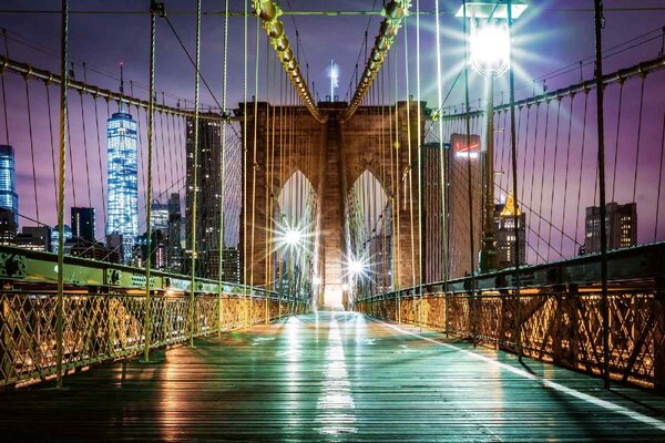 DIMEX | Vliesové fototapety na stenu Prázdny Brooklynský most MS-5-2971 | 375 x 250 cm | modrá, biela, fialová, hnedá