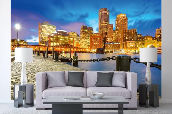 DIMEX | Vliesové fototapety na stenu Panoráma Bostonu MS-5-2939 | 375 x 250 cm | modrá, žltá, oranžová, šedá