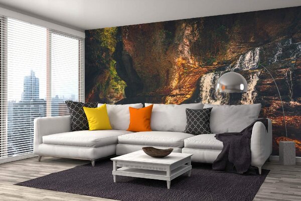 DIMEX | Vliesové fototapety na stenu Martvili Canyon MS-5-3195 | 375 x 250 cm | zelená, biela, hnedá