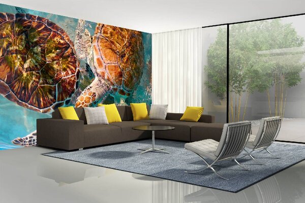 DIMEX | Vliesové fototapety na stenu Korytnačky v mori MS-5-0505 | 375 x 250 cm | modrá, biela, hnedá