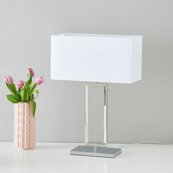 Helestra Stolová lampa Enna 2, výška 53 cm, E14, biela, textil, Biela / opálová, Obývacia izba / jedáleň, Textil / látka / hodváb, Moderný, Stojacie svietidlo