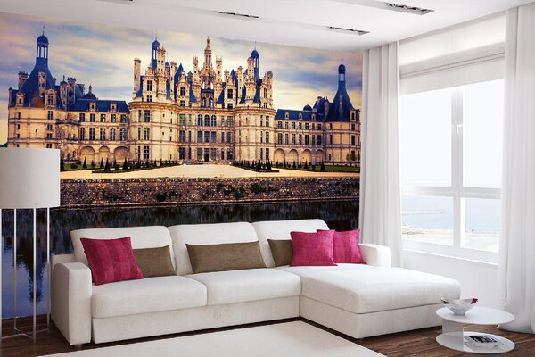 DIMEX | Vliesové fototapety na stenu Chambord, údolie Loire MS-5-1081 | 375 x 250 cm | zelená, modrá, béžová, hnedá