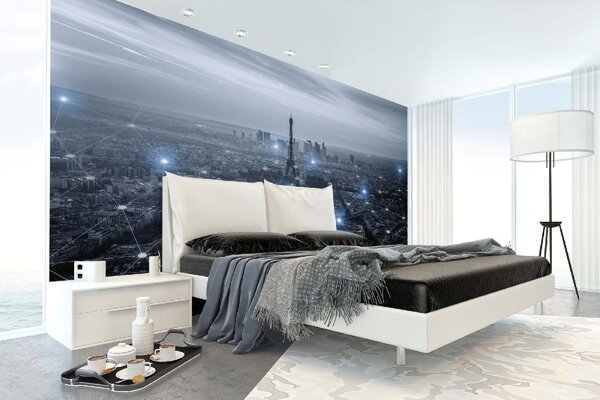 DIMEX | Vliesové fototapety na stenu Interaktívny Paríž MS-5-1145 | 375 x 250 cm | modrá, biela, čierna, šedá