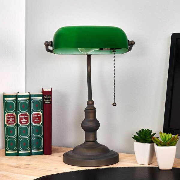 Bankárska lampa Verda podstavec v antickej hnedej, Zelená, Pracovňa / Kancelária, Sklo, Stolová lampa